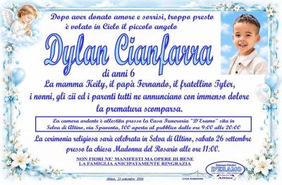Altino, domani L’ultimo saluto a Dylan, Selva d’Altino si stringe alla sua famiglia