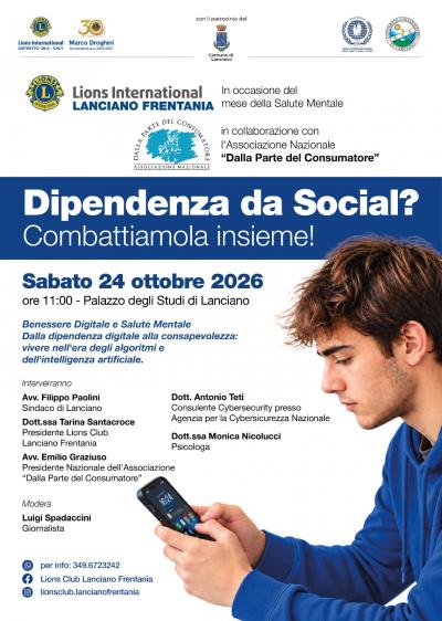 Dipendenza da social, a Lanciano il Lions Club lancia il progetto per il benessere digitale