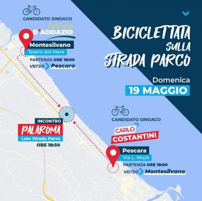 Elezioni Comunali Pescara e Montesilvano, Costantini e D'Addazio si incontrano sulla strada parco per dare vita ad una biciclettata 