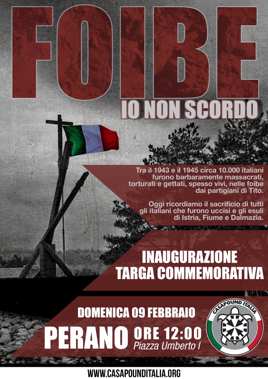 Giorno del Ricordo: il Comune di Perano inaugura targa ai Martiri delle Foibe. CasaPound: “Fieri di aver contribuito ad onorare il ricordo dei nostri connazionali vittime di pulizia etnica