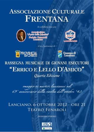 ESTATE MUSICALE FRENTANA: ECCO GLI EVENTI ARTISTICI DEL 6 E 7 OTTOBRE 2012