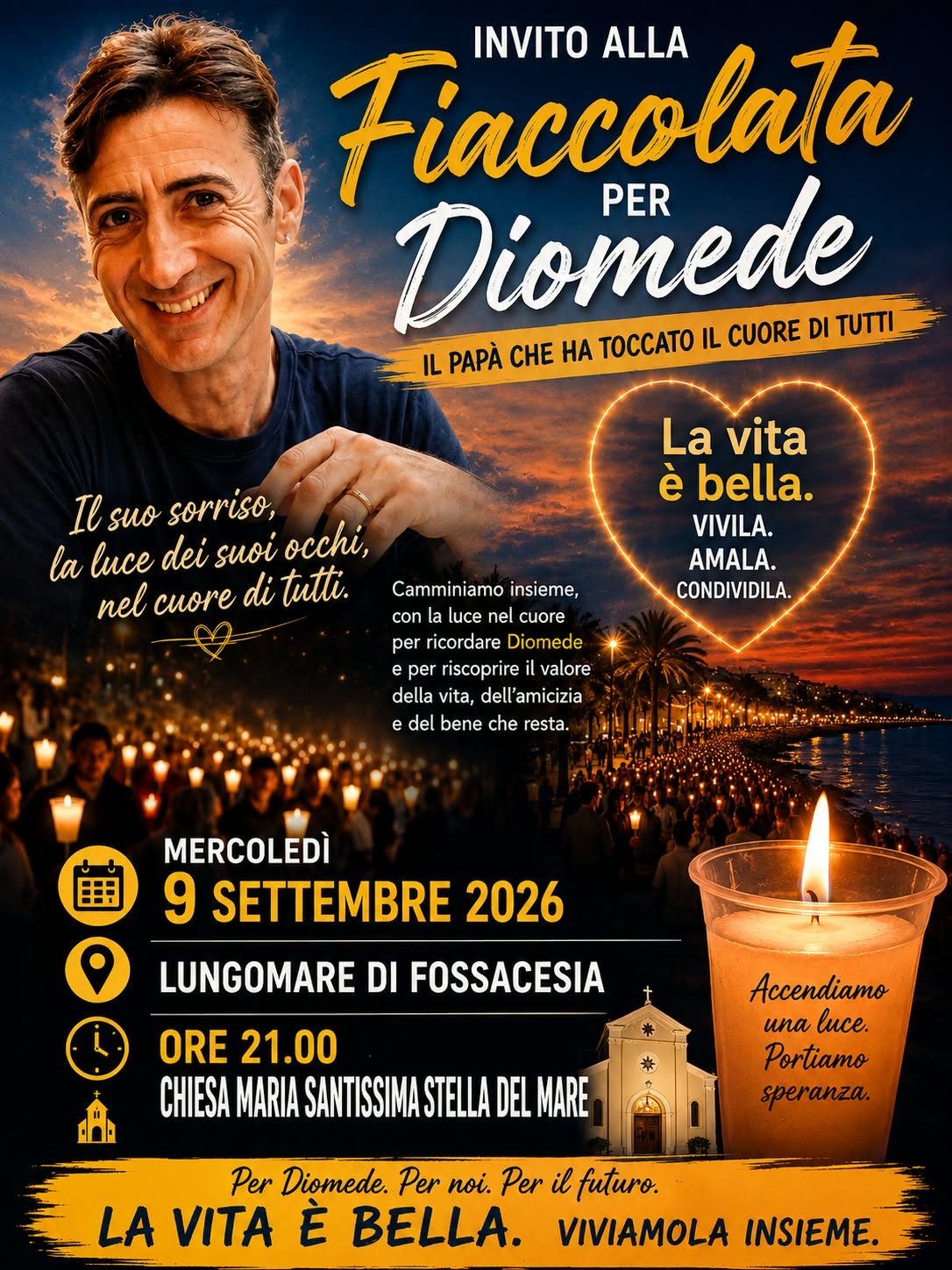 A un mese dalla tragedia di Fossacesia, una fiaccolata per Diomede Barchiesi: «Il rumore del silenzio contro la violenza»