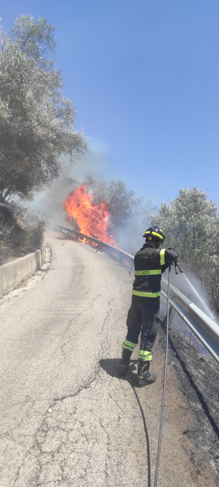Montorio al Vomano, vigili del fuoco impegnati per ore a domare un incendio di sterpaglie che minacciava le abitazioni 