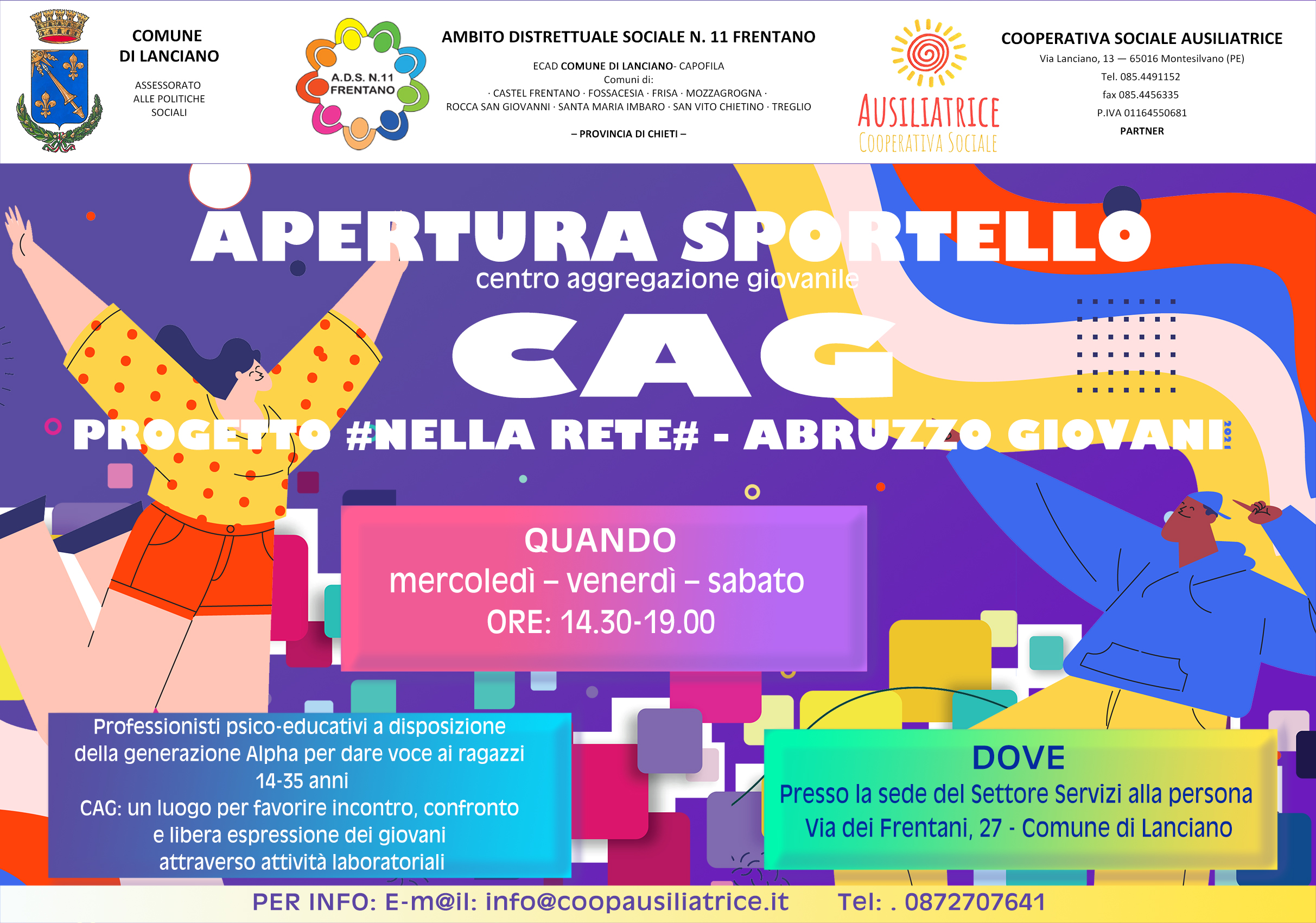 Abruzzo Giovani Inclusione, Progetto #NellaRete, a Lanciano apre lo sportello CAG 