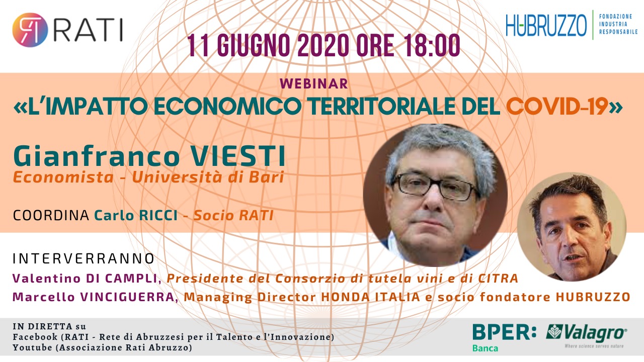 «L’impatto economico territoriale del Covid-19»  Rati propone il quarto webinar con il prof. Gianfranco Viesti