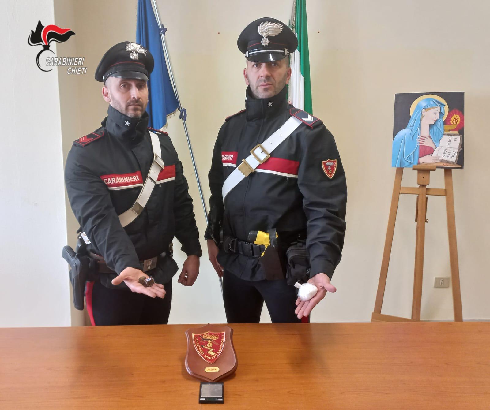 Rocca San Giovanni, arrestato dai Carabinieri del Norm di Atessa con circa 70 grammi tra cocaina e hashish