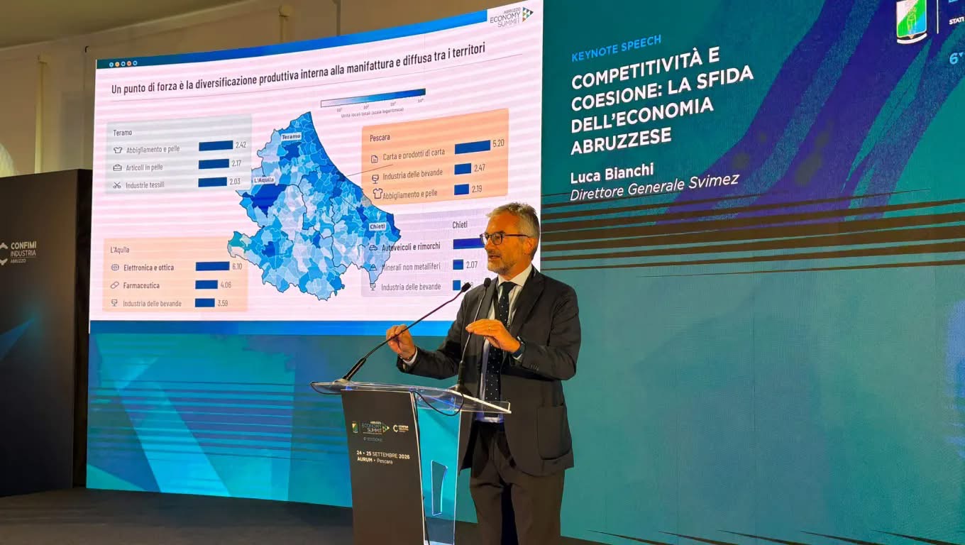Abruzzo Economy Summit, Luca Bianchi (Svimez) rileva  Pil  Abruzzo al 11,9%