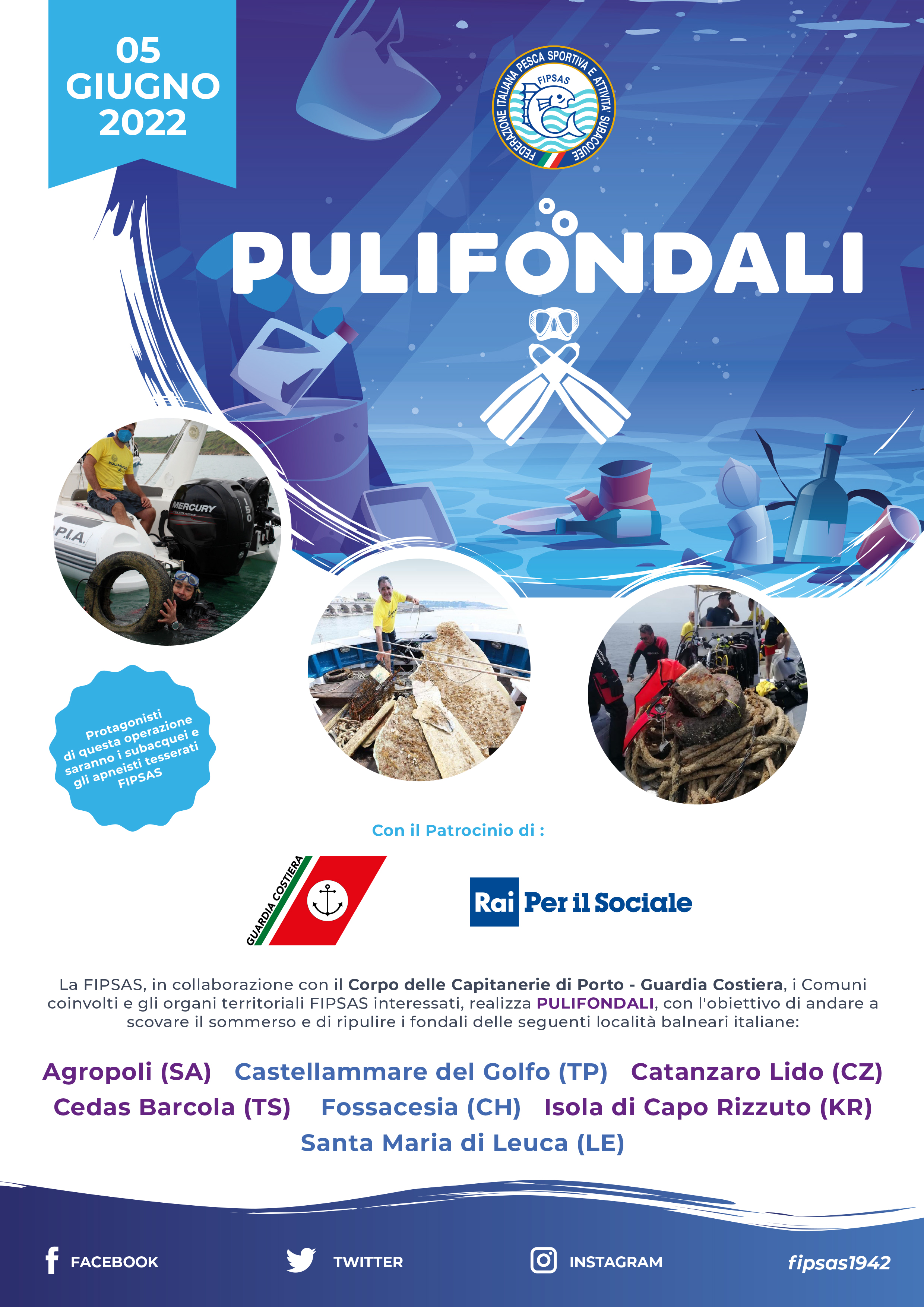 Pulifondali 2022, Abruzzo protagonista I subacquei Fipsas per la “Giornata Mondiale dell’Ambiente” con la Guardia Costiera e Rai per il Sociale