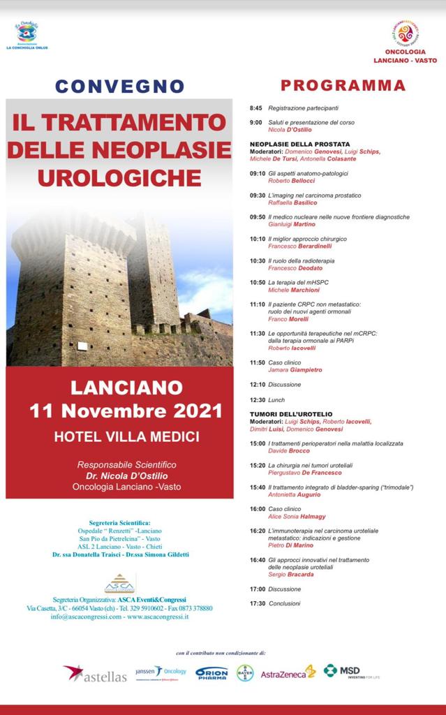 Rocca San Giovanni, convegno l'11 novembre sul trattamento delle neoplasie urologiche