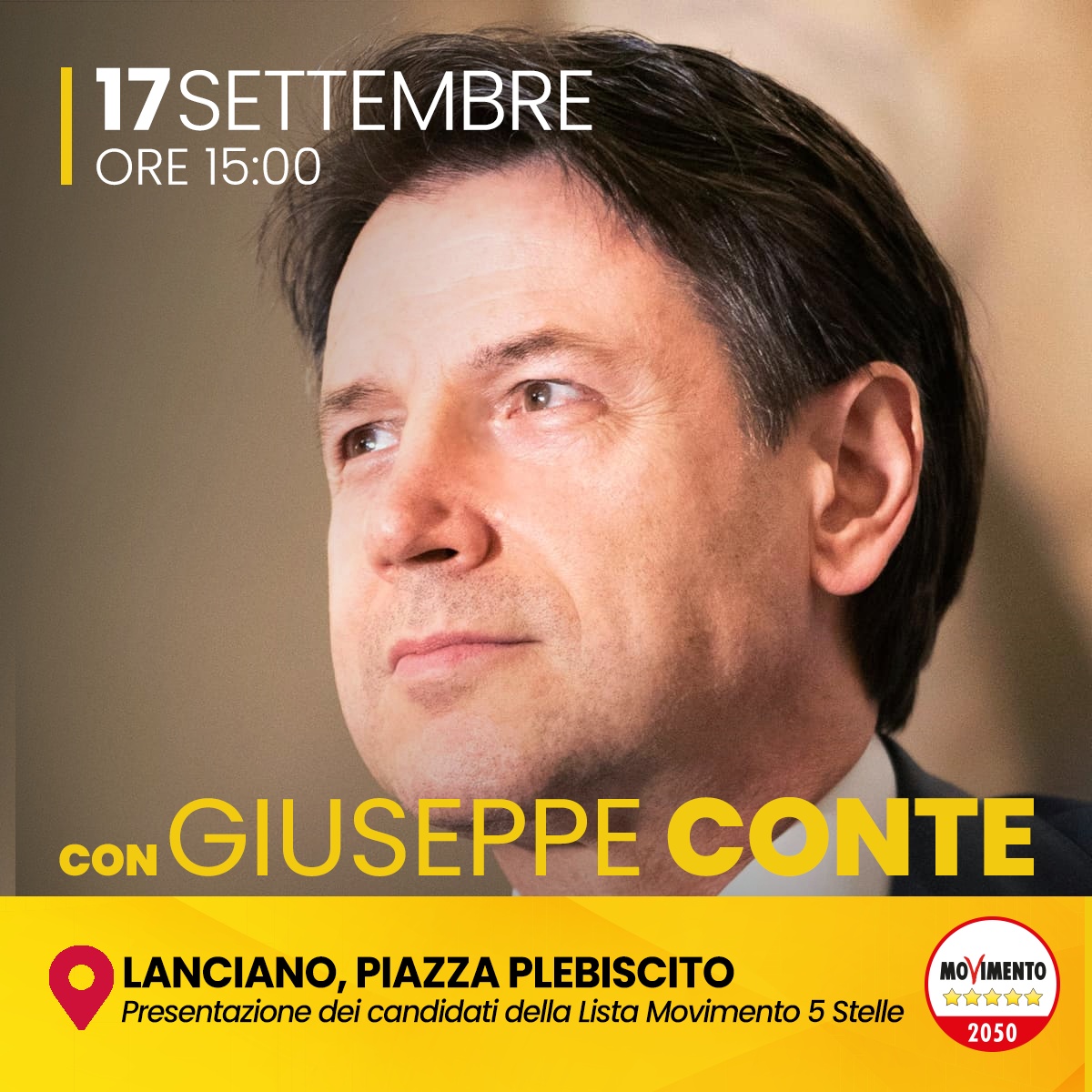 Elezioni amministrative, venerdì a Lanciano arriva Giuseppe Conte