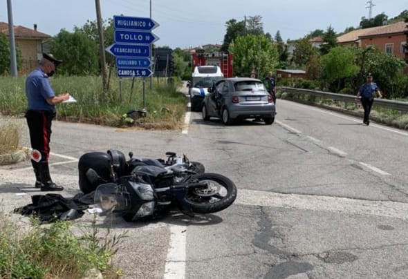 Miglianico, scrontro tra un'auto ed una moto, ferito motociclista di Orsogna 
