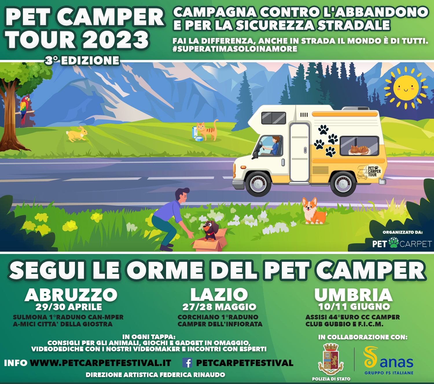 Pet Camper Tour, l’associazione Pet Carpet, Polizia di Stato, Anas, insieme contro l’abbandono e per la sicurezza stradale