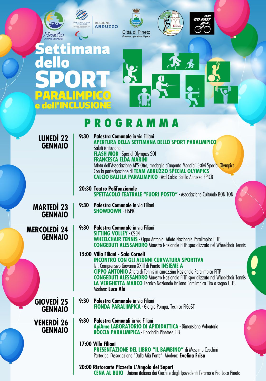 Sport Paralimpico in Abruzzo: l’anno 2024 inizia con la Settimana Paralimpica e dell’Inclusione a Pineto dal 22 al 26 gennaio