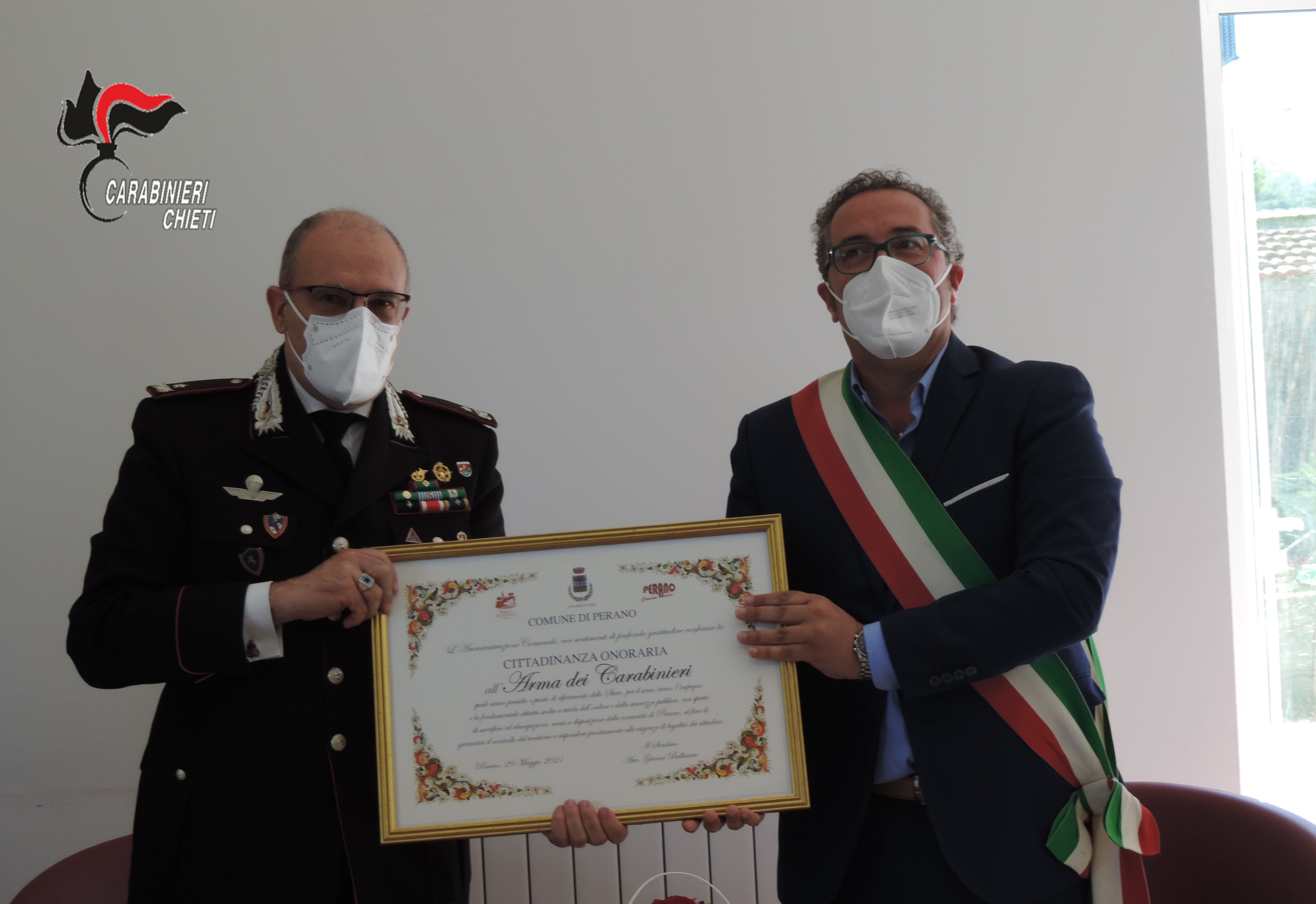 Perano, conferimento della cittadinanza onoraria all’Arma dei Carabinieri.