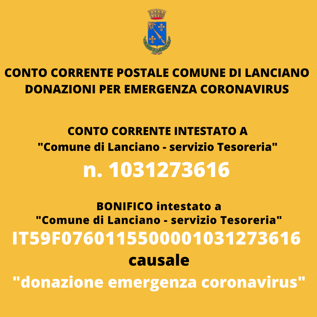 Emergenza Coronavirus, Il Comune di Lanciano attiva conto corrente per le donazioni