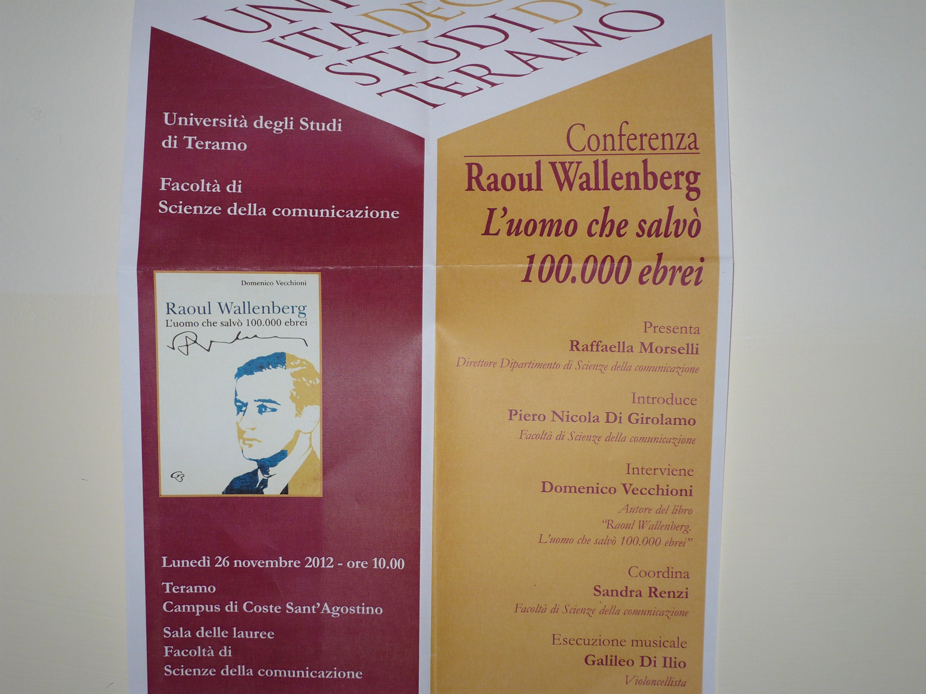 All’Università di Teramo una conferenza su “Raoul Wallenberg. L’uomo che salvò 100.000 ebrei"