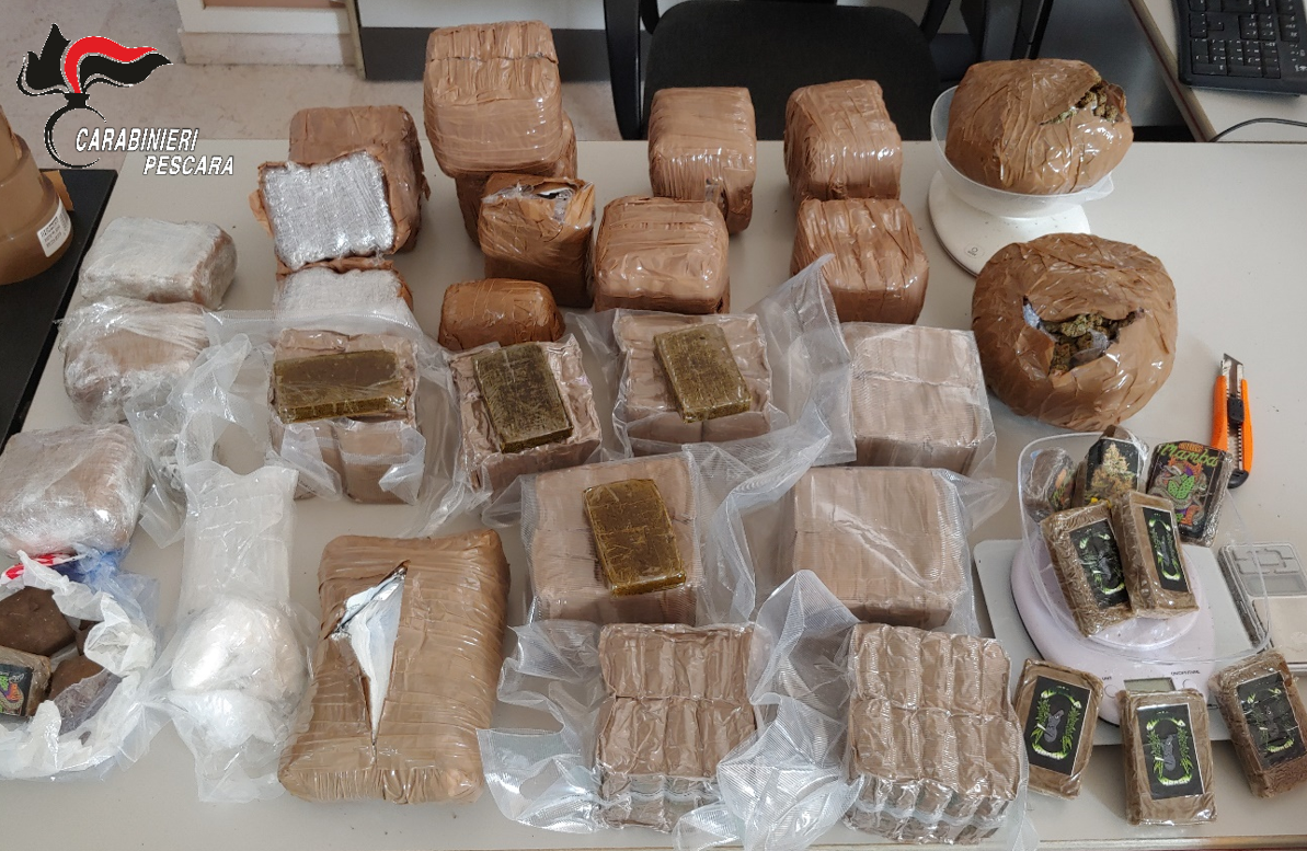 Pescara, maxi sequestro di droga, 25 i chili tra marijuana, hashish e cocaina