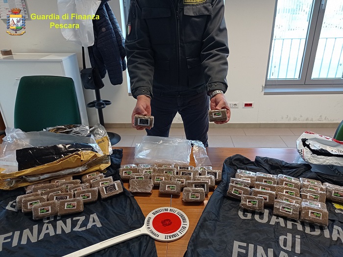 La Guardia di Finanza di Pescara sequestra 6kg di Hashish