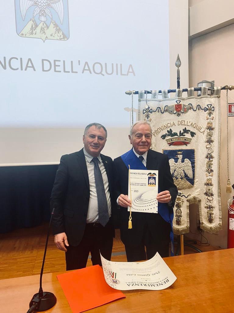 Provincia dell'Aquila conferita la benemerenza a Gianni Letta 