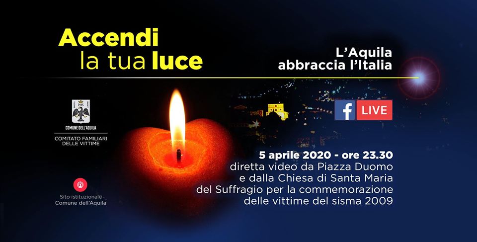 11esimo anniversario terremoto dell'Aquila, stasera #accendilatualuce per ricordare le 309 vittime 