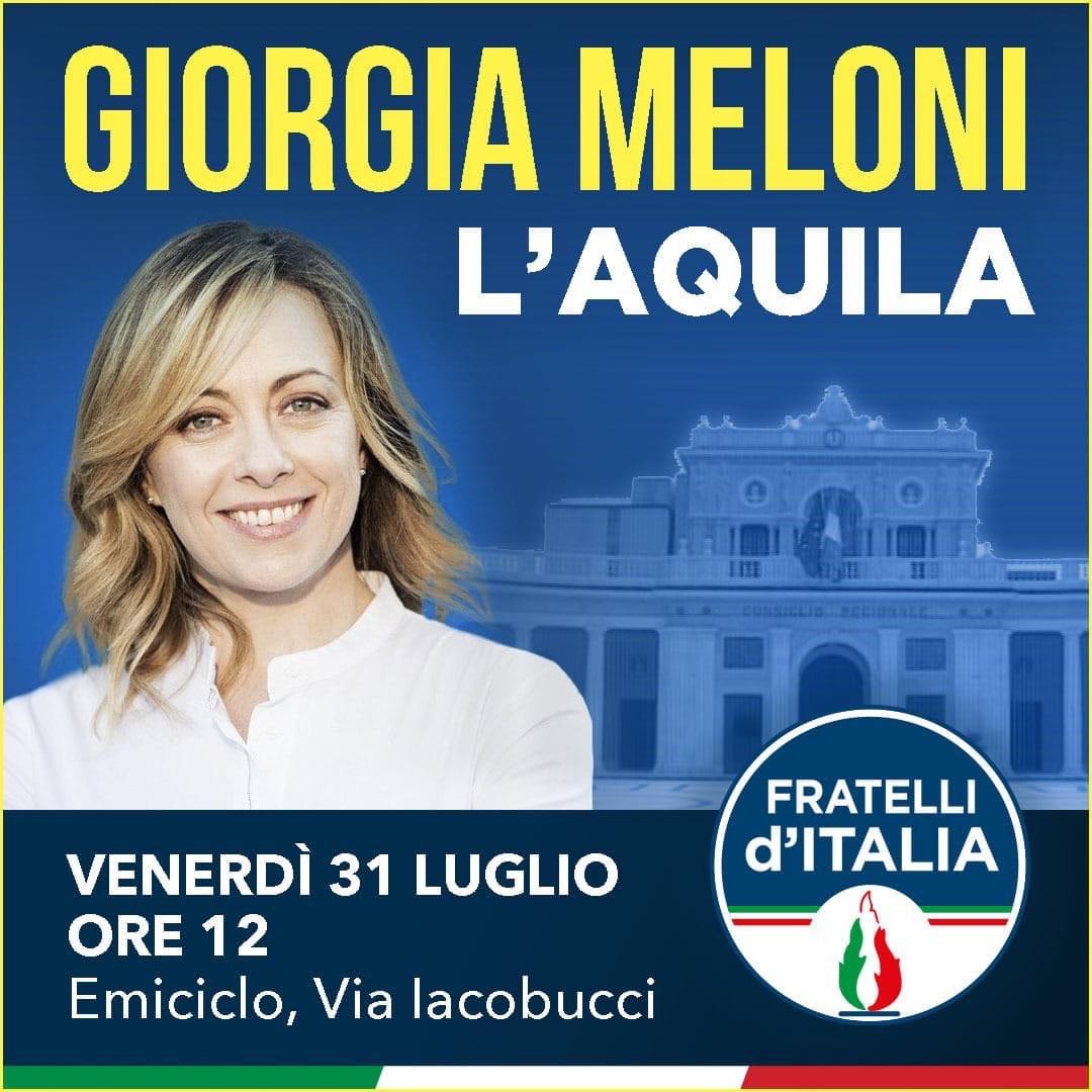 Fratelli d'Italia, Venerdì Giorgia Meloni in Abruzzo per fare un bilancio dei risultati ottenuti  dal partito sul territorio regionale