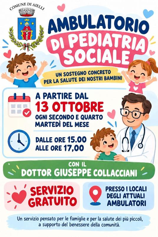 Ad Aielli arriva il Pediatra Sociale: servizio gratuito due volte al mese per le famiglie