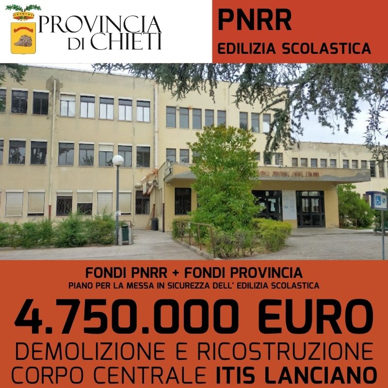 4.750.000 euro per demolizione e ricostruzione corpo centrale edificio Itis Lanciano