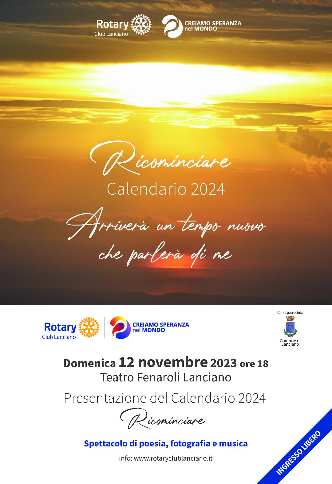  Ambulatorio solidale: raccolta fondi del Rotary Club Lanciano con il Calendario 2024. Domenica lo spettacolo al Teatro Fenaroli