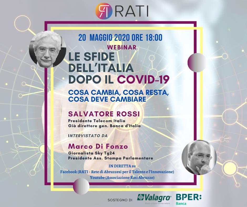 Salvatore Rossi per il secondo webinar di rati: “le sfide dell’italia dopo il covid-19: cosa cambia, cosa resta, cosa deve cambiare"